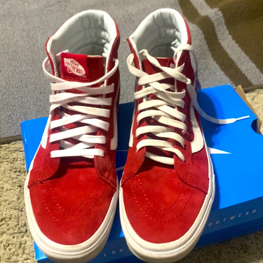 𝅺Vans SK8-Hi Racing Red/True White-Size 9 Men’s USA